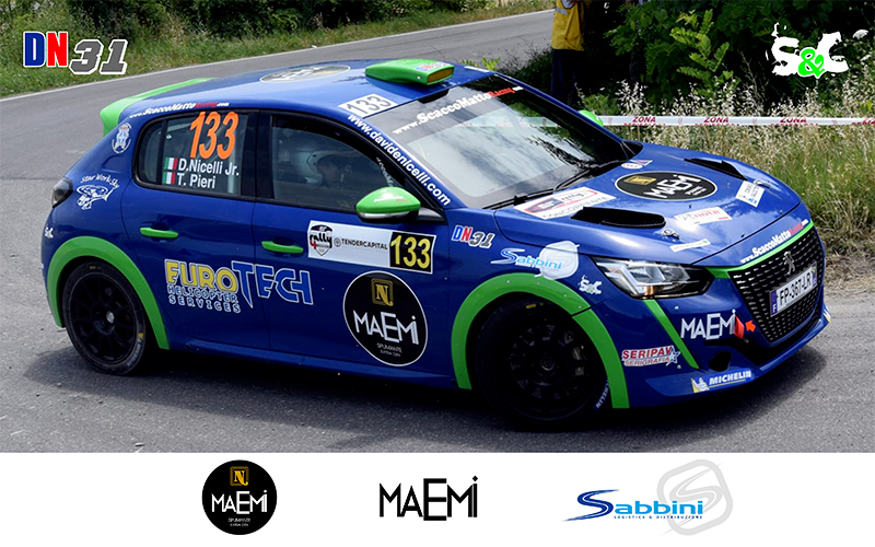 STREPITOSI DAVIDE NICELLI JR. E TIZIANO PIERI AL RALLY 4 REGIONI CON LA LORO 208 RALLY 4